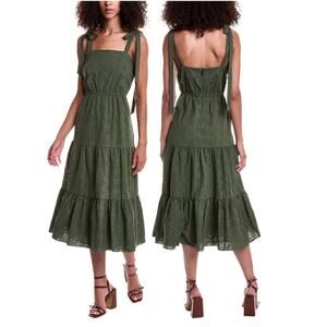 New JASON WU Army Olive Green Eyelet Dress Tiered Maxi Sundress Women's Sz 4
